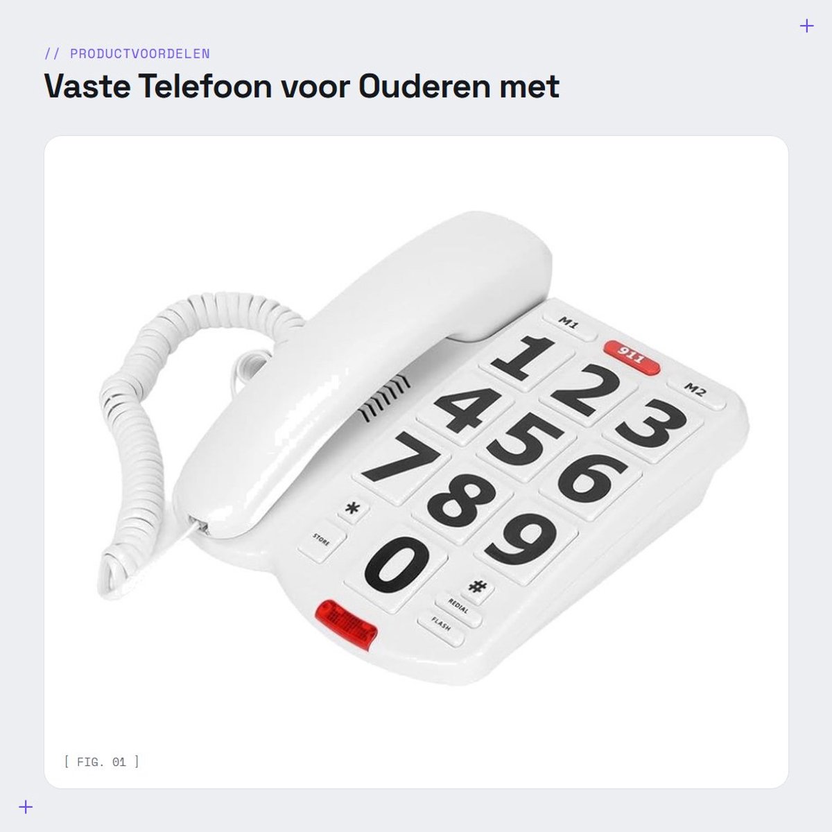 Dailygoods- Vaste Telefoon Eenvoudig Bediening - Vaste Telefoon voor Senioren - Grote Knoppen - Luid Geluid - M1/M2 Snelkiesnummer - Verstelbaar Volume - Seniorentelefoon