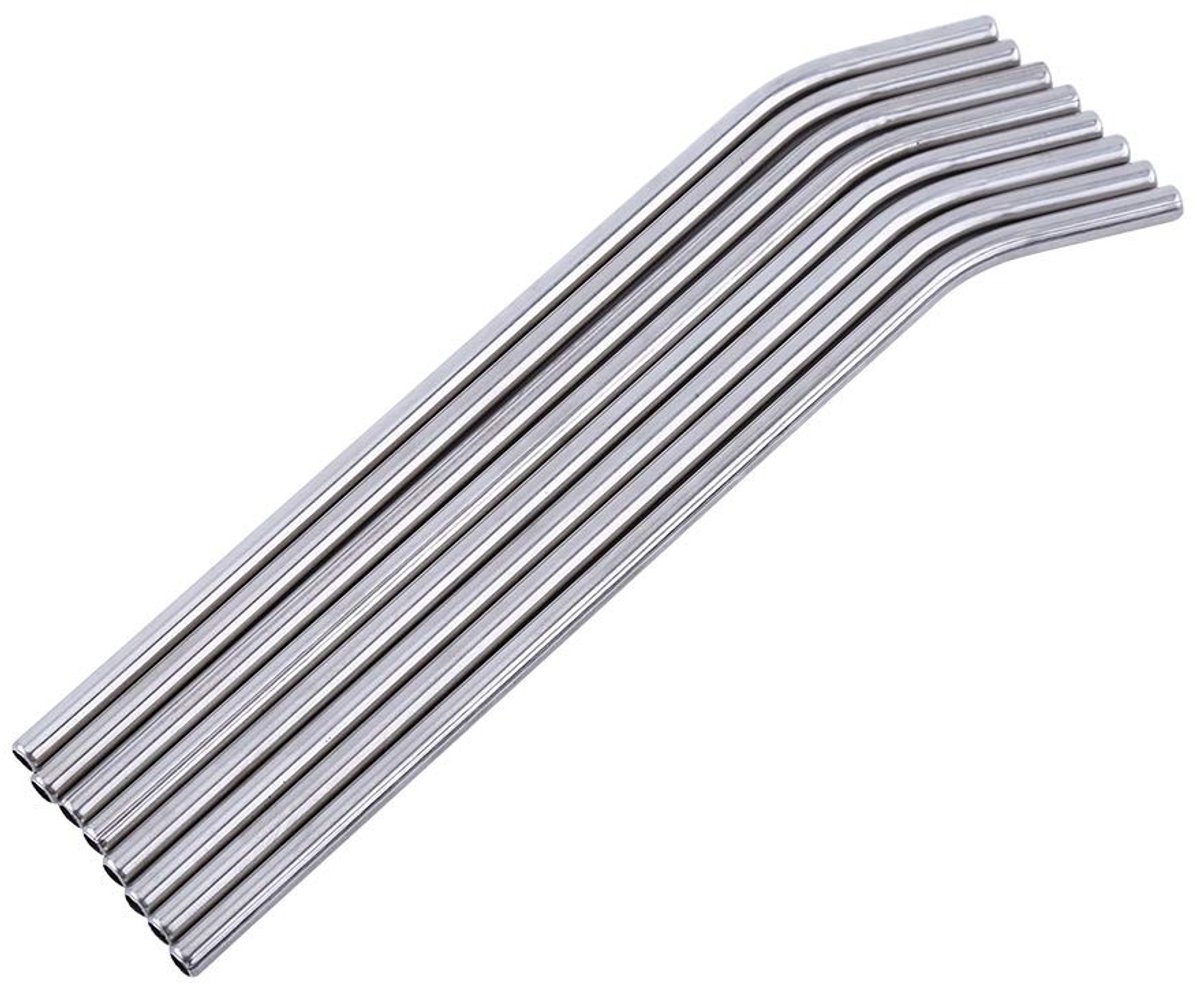 Dailygoods- Rietjes Set van 8 - Gebogen Rietjes - Roestvrij Stalen Rietjes - Inclusief 3 Borstels - Vaatwasmachinebestendig - 24,8 Cm Lang - Drankrietjes
