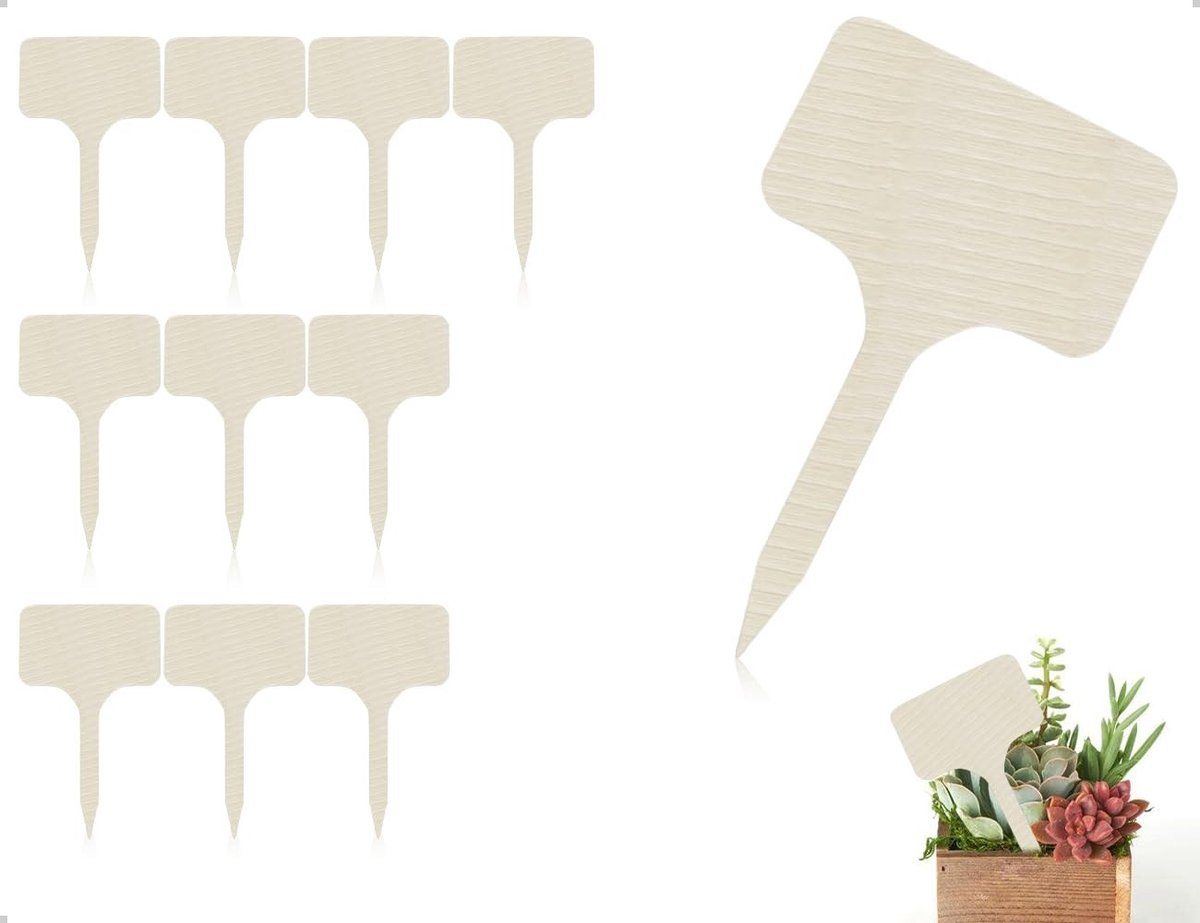 Dailygoods- Plantenetiketten 10 Stuks - Houten Plantenmarkers - T-vormig Ontwerp - Duurzaam en Slijtvast - Ideaal voor Tuinen en Kassen