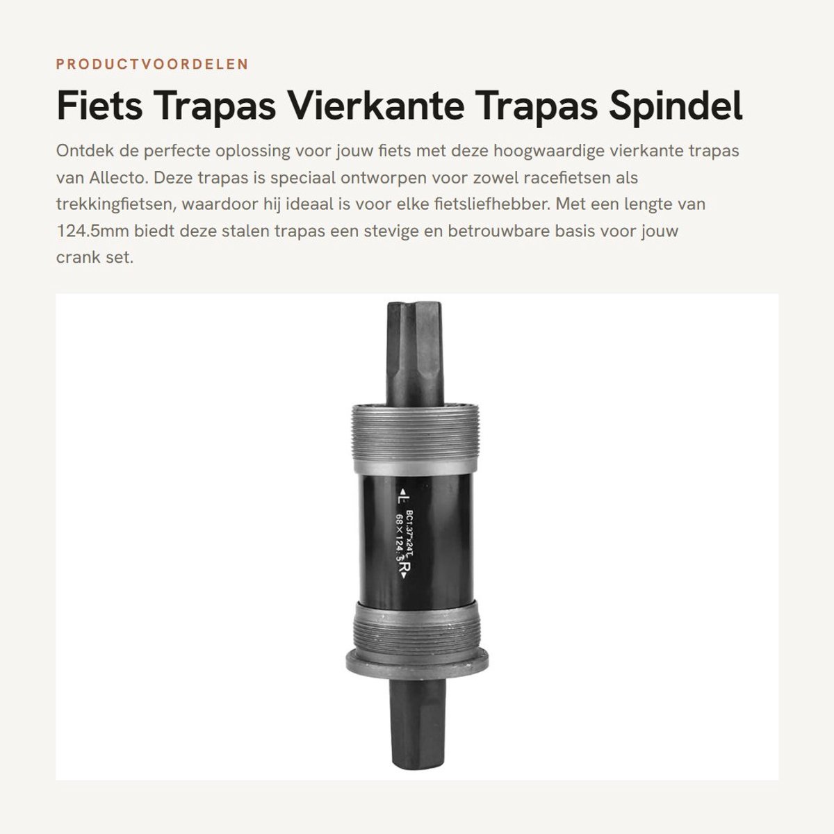 Dailygoods- Trapas 124,5mm Stalen - Vierkante Gaten - As voor Spindel Crank Set - Geschikt voor Racefiets/Trekkingfiets - Duurzaam Ontwerp - Fietstrapas