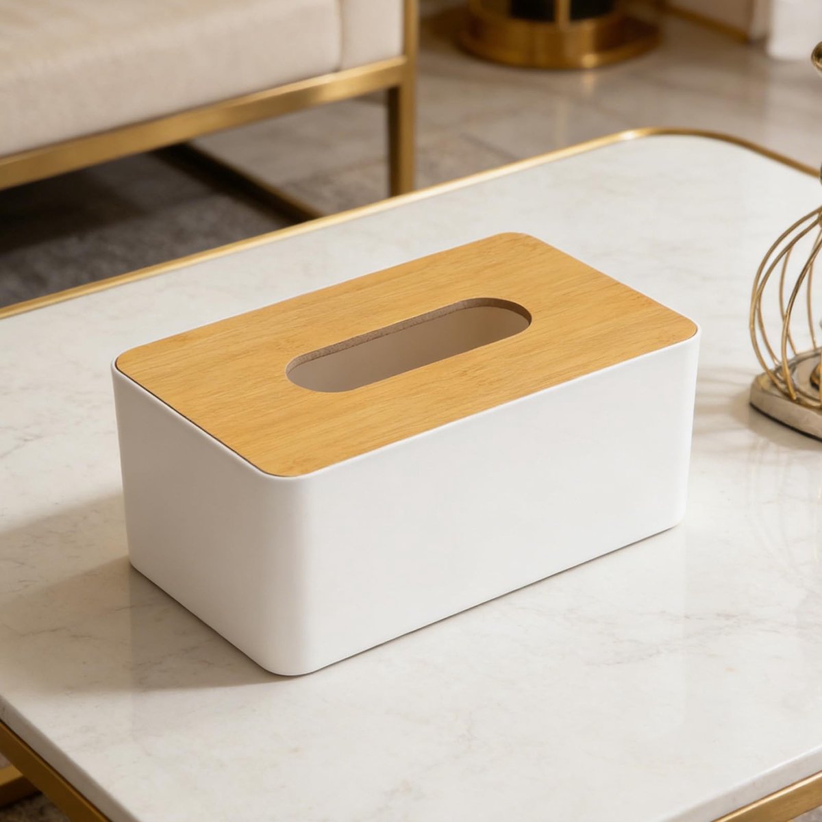 Dailygoods- Tissuebox Bamboe/Houten Deksel - Tissuebox Houder - Servet Houder - Organizer - Modern Design - Duurzaam in Gebruik - Tissuehouder