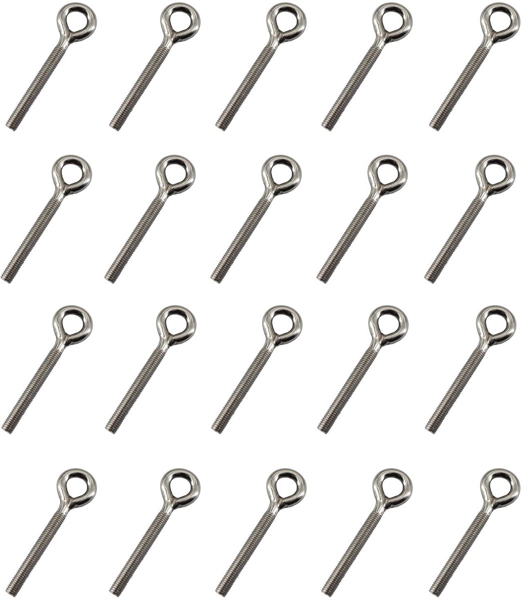 Dailygoods- Oogbout 20 Stuks - Roestvrij Staal 304 - M5 Draaddiameter 5mm - Lengte 35mm - Corrosiewerend - Geschikt voor Binnen/Buitengebruik - Oogbouten