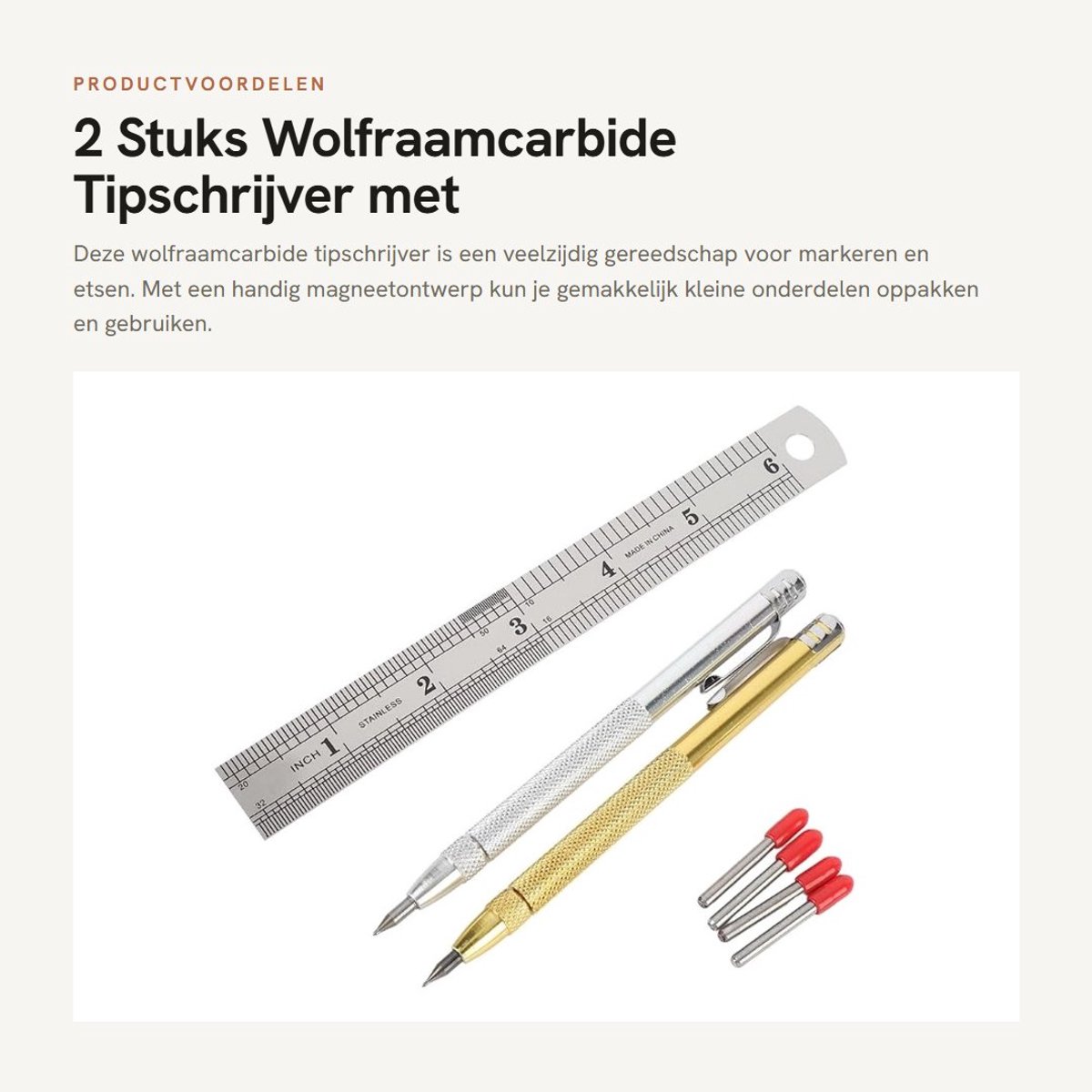 Dailygoods- Tipschrijver met Magnetisch Ontwerp - Graveerpen - Etspen - 4 Vervangende Markeertips - Antislip Handvat - 6 Inch Liniaal