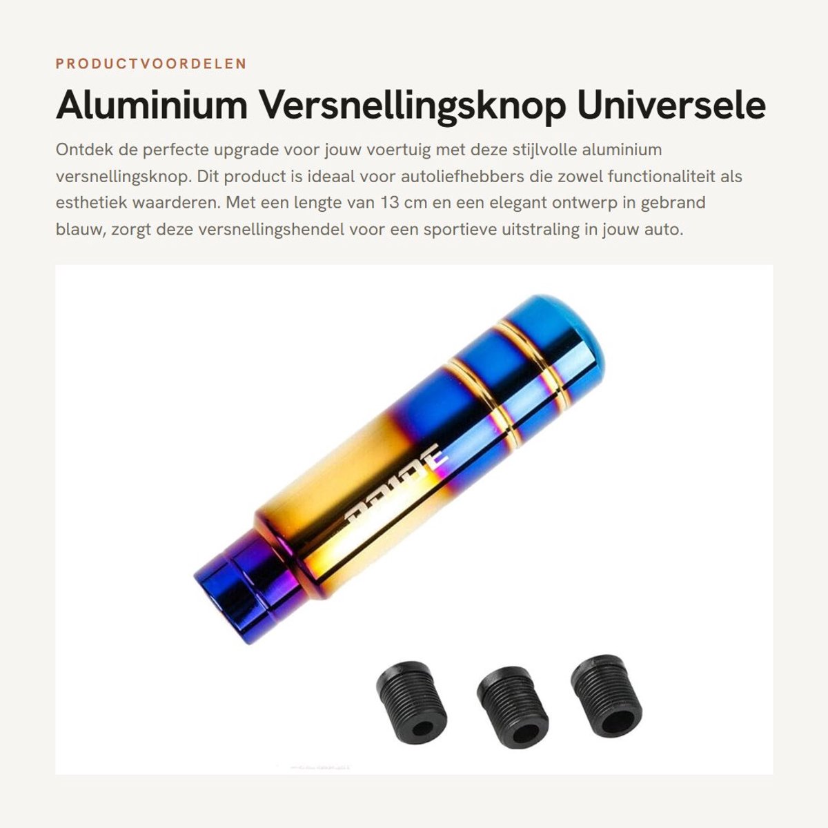 Dailygoods - Aluminium Versnellingsknop - Universele Versnellingshendel - Duurzaam en Stijlvol - Blauw - Adapter Inclusief - Geschikt voor Diverse Auto's