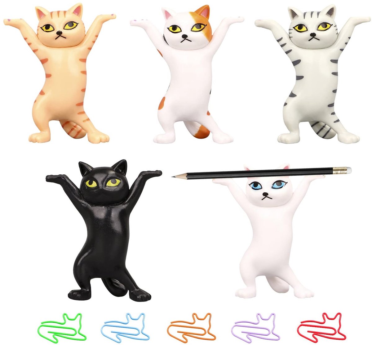 Dailygoods- Pennenhouder Dansende Kat - Multifunctionele Houder - Paperclips - Woondecoratie - Schattig Ornament - Hoogte 5,3 cm - Bureauaccessoire