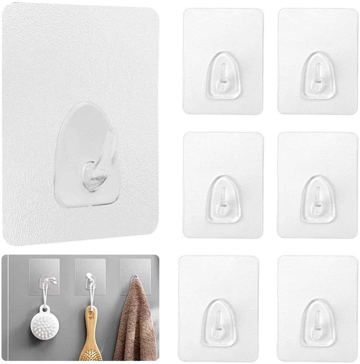 Dailygoods- Haken 6 Stuks - Zelfklevende Haken - Transparante Haken - Herbruikbare Haken - Voor Keuken/Badkamer - Max. 10 kg Belastbaar - Klebehaken