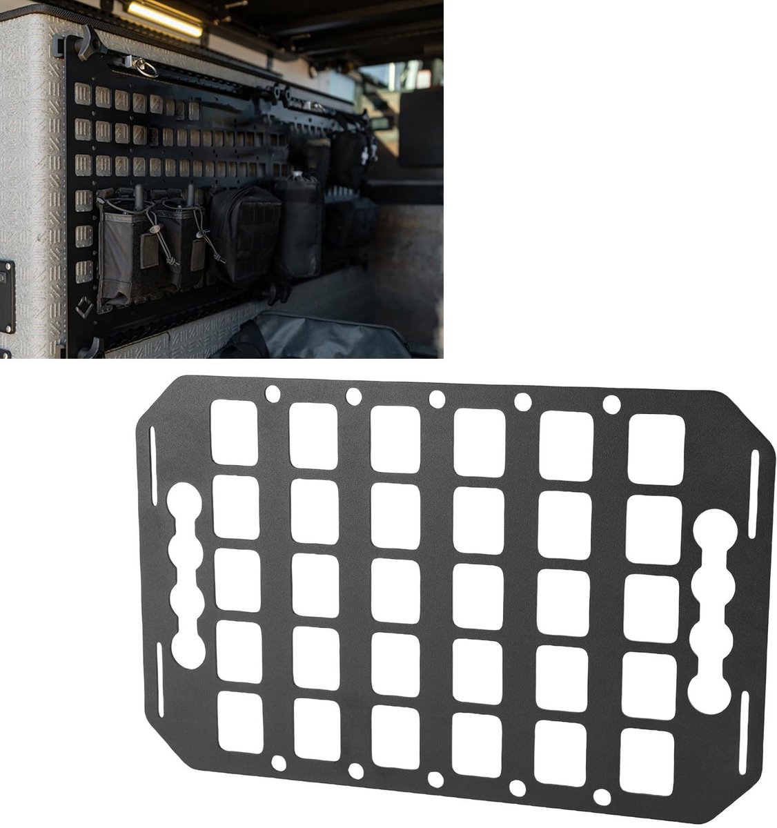Dailygoods- Opslagpaneel Aluminium - Molle Paneelrek - Organisatie voor Auto's - Bevestiging met Slotgespen - Gladde Randen - Multifunctioneel Gebruik - Opbergpaneel