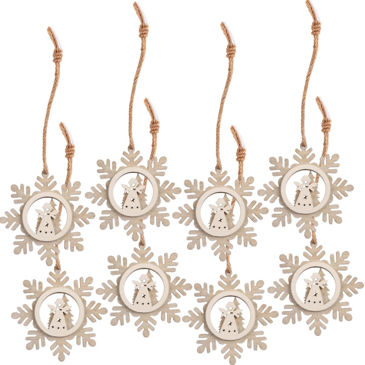 Dailygoods- Kersthangers Set van 8 - Houten Kerstdecoratie - Meerlaags 3D-effect - Hangornamenten - Boomversiering - Diameter 10 cm