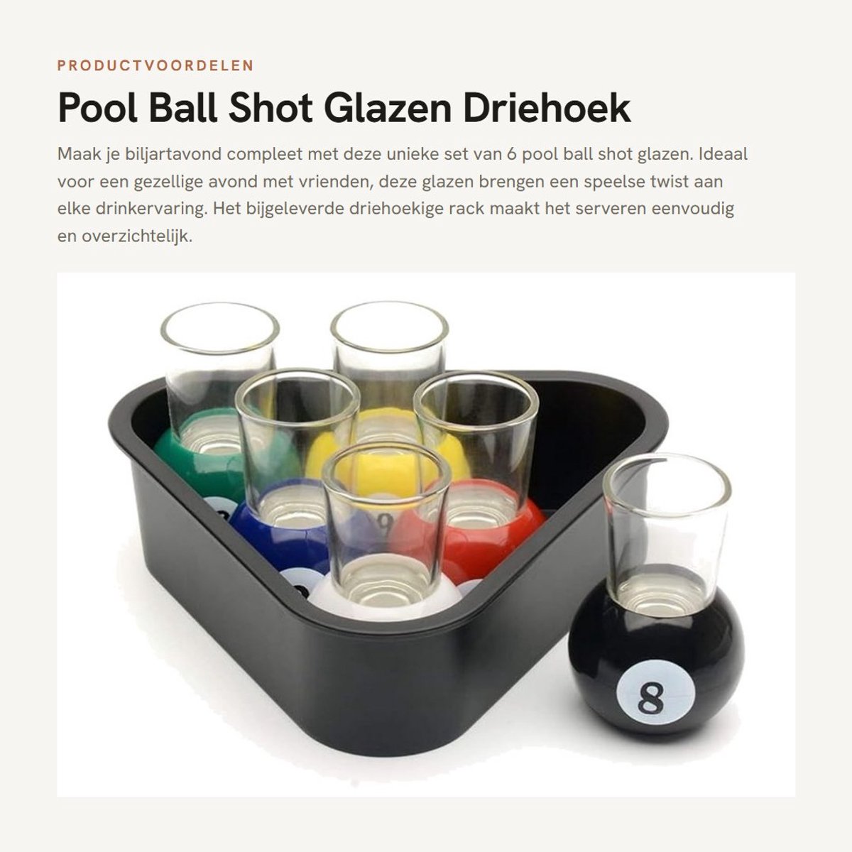 Dailygoods- Poolballen Shotglazen Set - 6 Stuks - Driehoek Rack - Glas & Plastic - Handwas - 1 oz Capaciteit