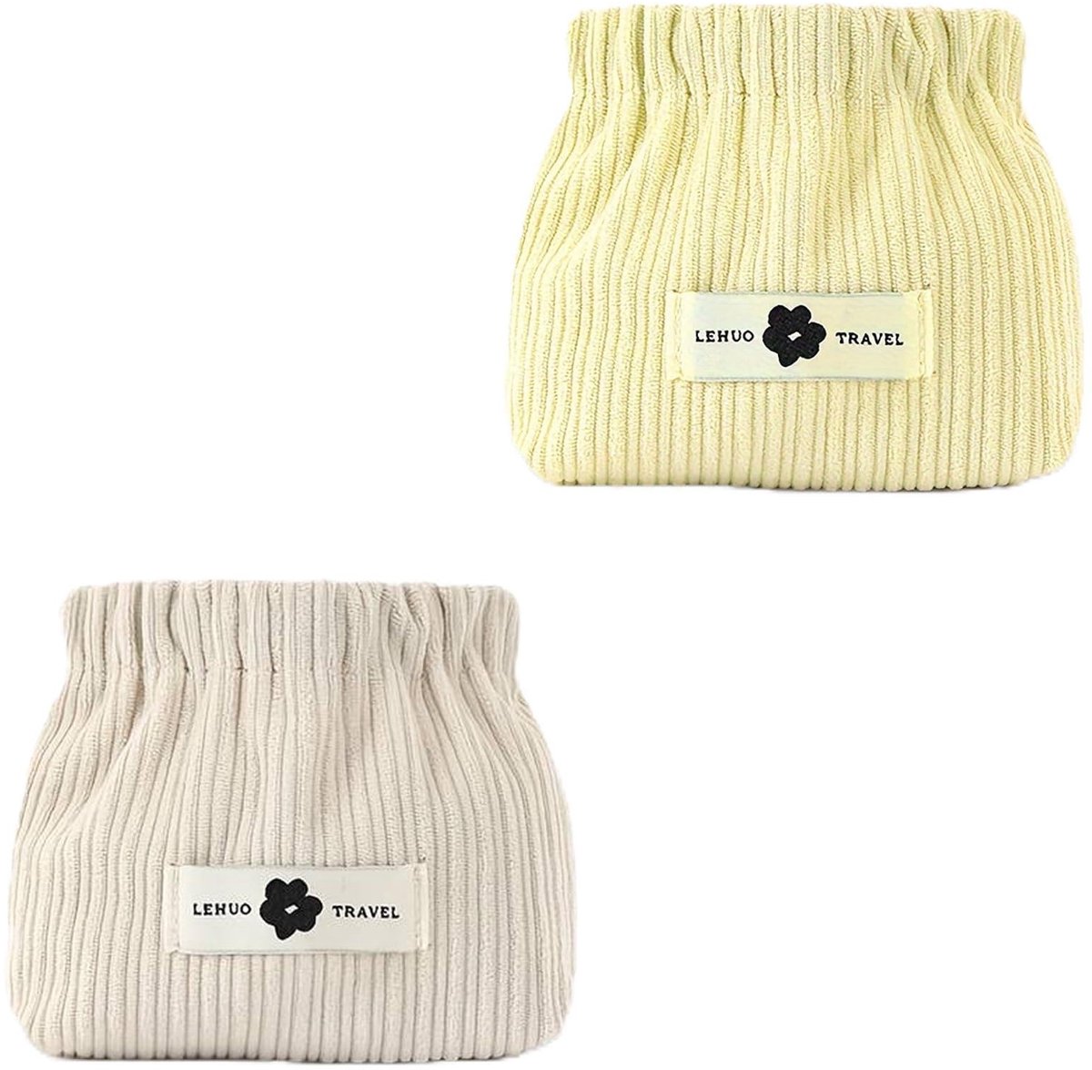 Dailygoods- Haarelastiekjes Set van 2 - Make-up Tas met Trekkoord - Multifunctionele Opbergtas - Cosmetica/Huidverzorging - Hoogwaardige Corduroy - Make-uptas