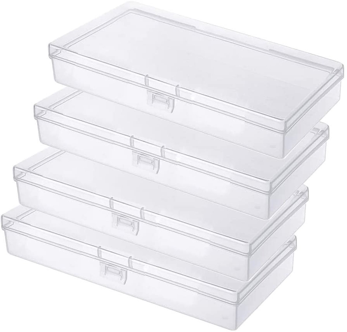 Dailygoods- Opbergdoos met Deksel 4 Stuks - Rechthoekige Kunststof Dozen - Voor Sieraden/Kralen/Pillen - Interne Afmeting 17cm x 9,5cm - Brede Toepassingen - Opbergcontainer