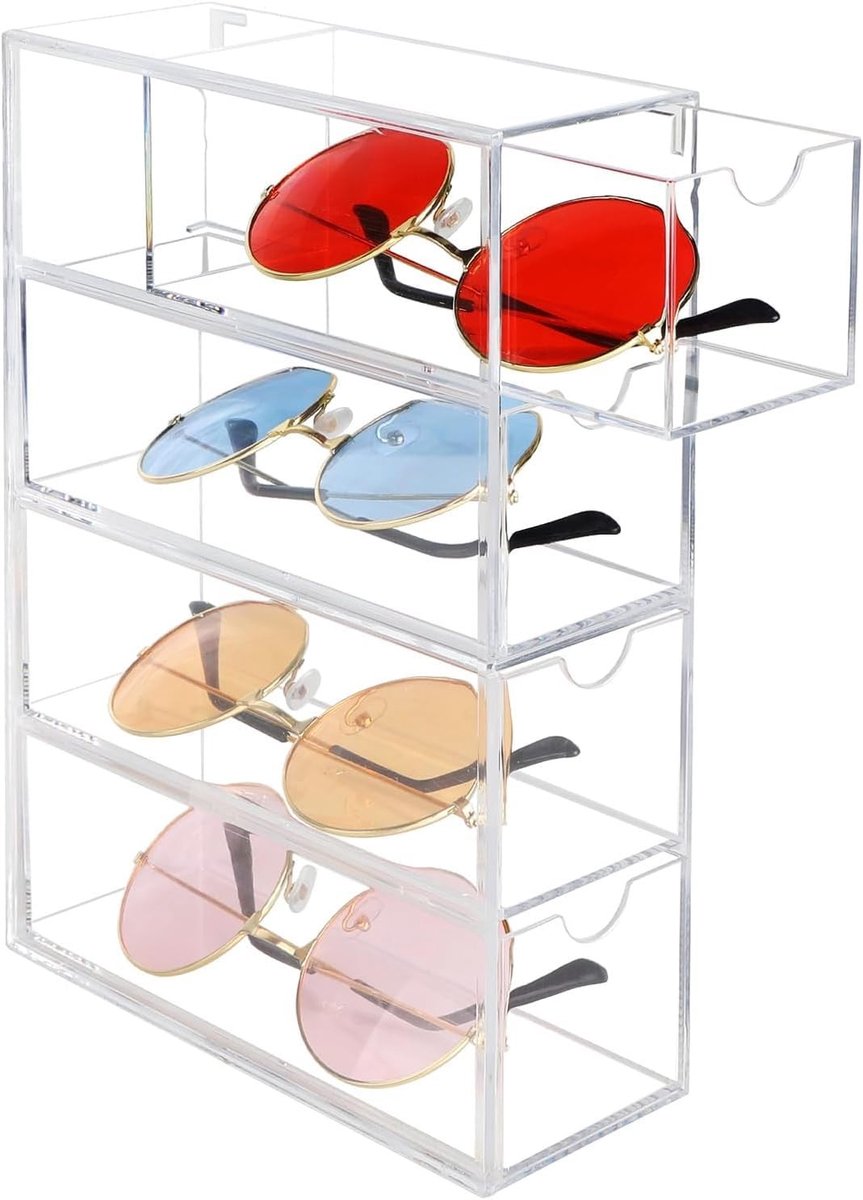 Dailygoods- Opbergdoos Transparant - 4 Lades - Acryl - Stapelbaar - Organizer - Voor Bril/Make-up - 24.6x17.5x6.33cm - Opbergbox