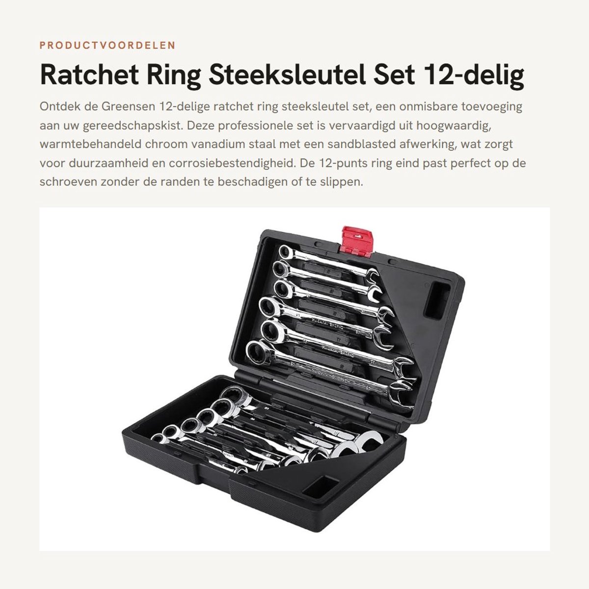 Dailygoods- Ringsteeksleutelset 12-delig - Professionele Schroevendraaierset - Waterpomptang - Duurzaam Gereedschap - Hoogwaardige Chromen Vanadium Staal - Geschikt voor Auto Onderhoud - Steeksleutelset