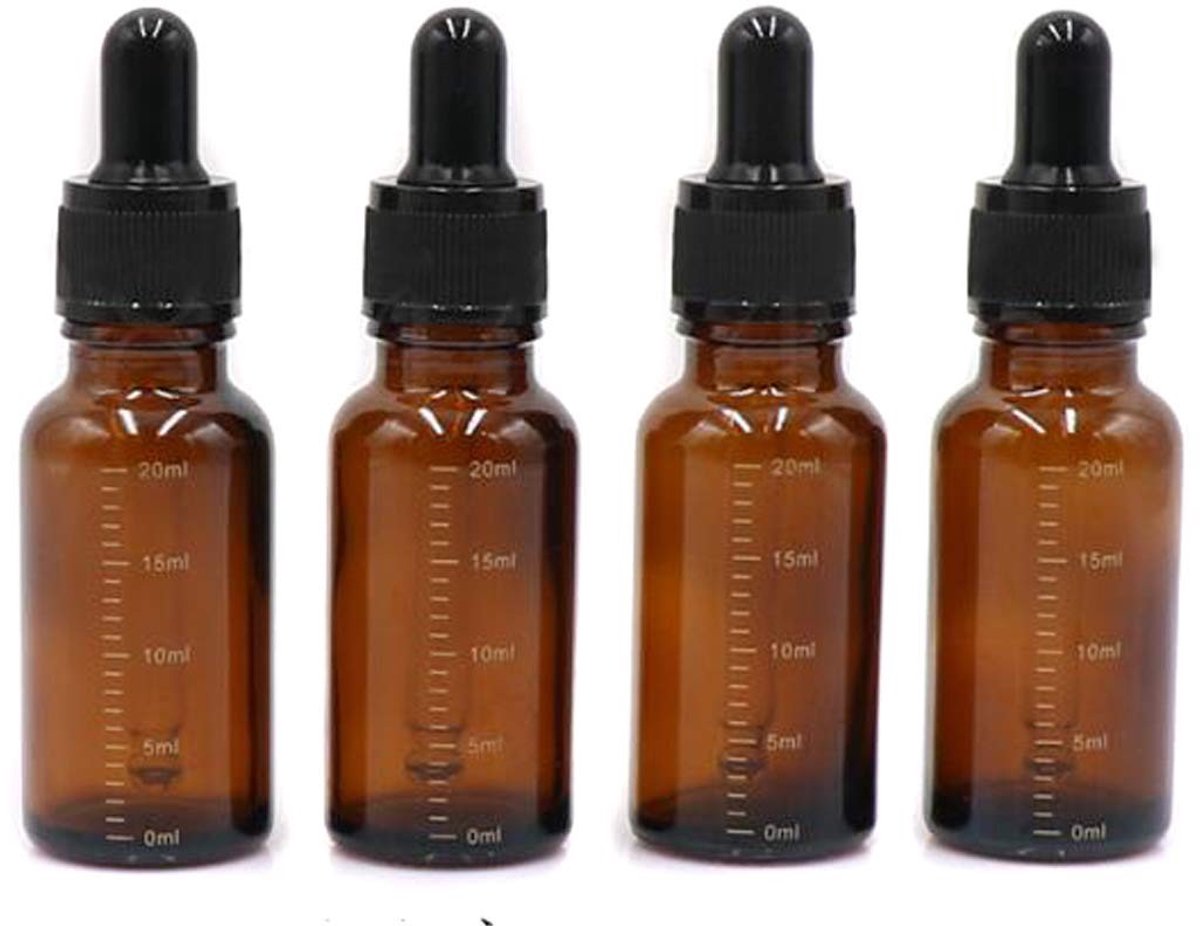 Dailygoods- Druppelfles 20 ml - Druppelflesje met pipet - Set van 4 - Antiviolet - Glazen fles - Perfect voor essentiële oliën - Olieflacon