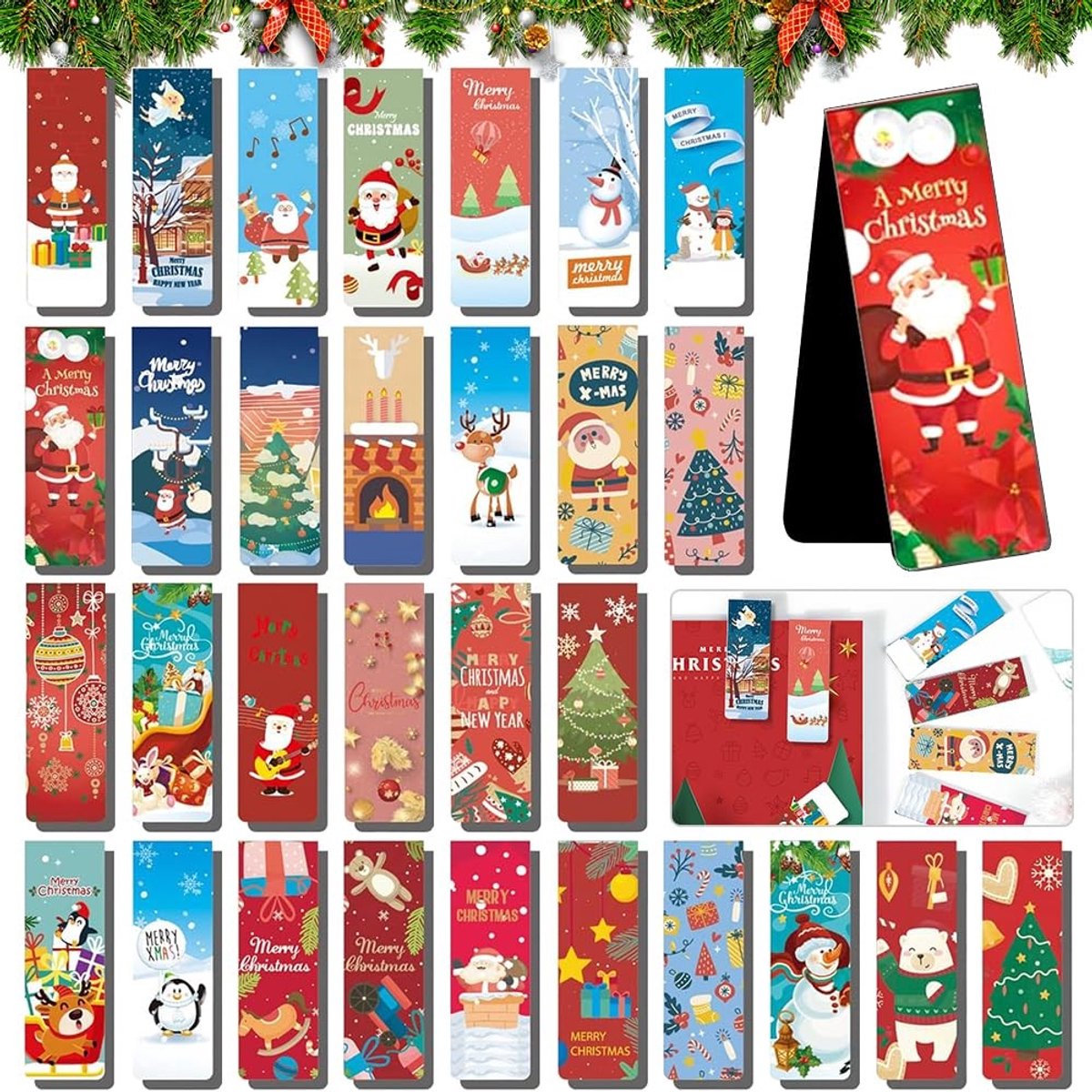Dailygoods- Boekenleggers Set van 30 - Magnetische Boekenleggers - Kleurrijke Bladwijzers - Kerstcadeau - Duurzaam Waterdicht - Multifunctioneel Gebruik