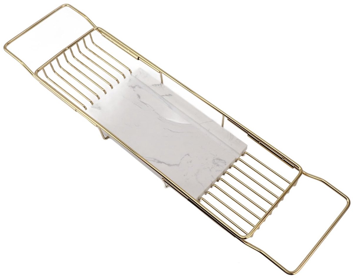 Dailygoods- Baddienblad Antislip - Uitschuifbaar - Roestvrij Staal - Marmer - Multifunctioneel - Ruimtebesparend Ontwerp - Badplank