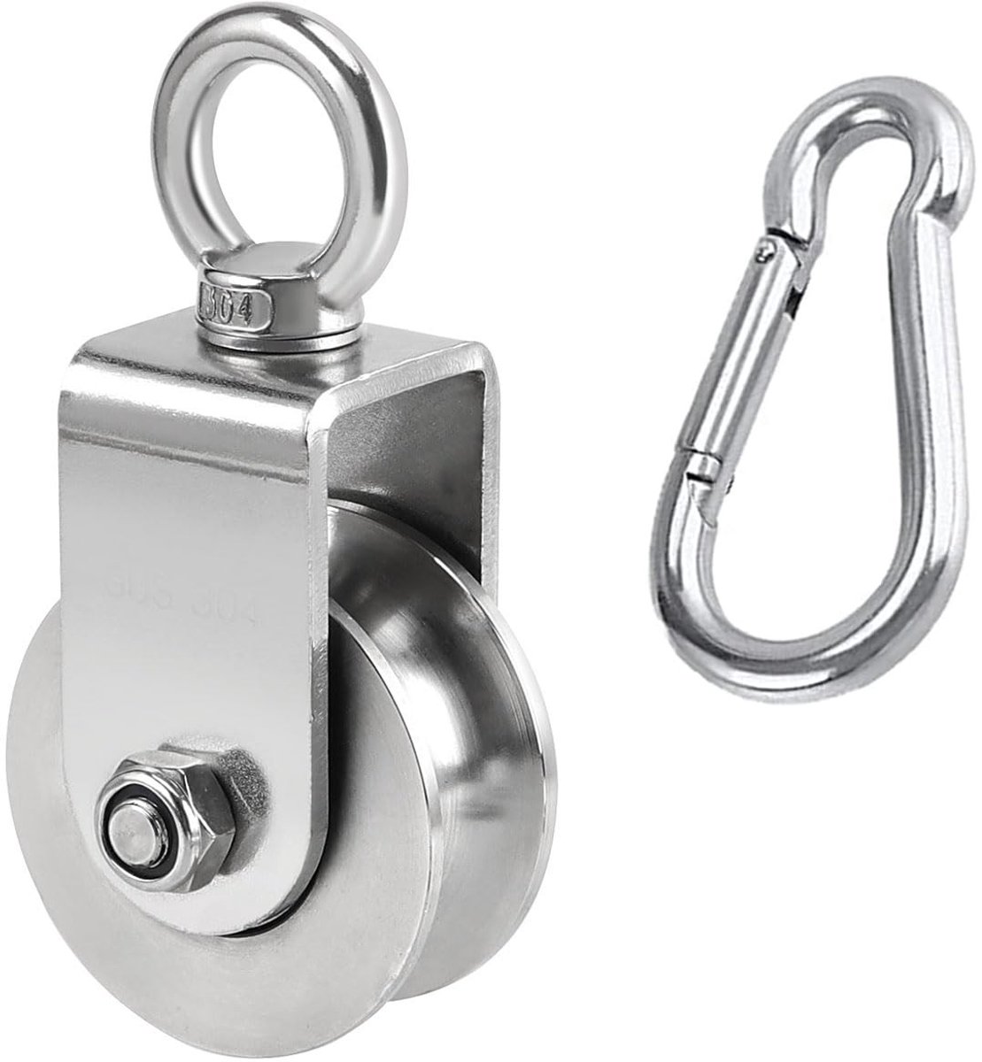 Allecto - U-type katrol - 68 mm roestvrij staal - Draagkracht 500 kg - Fitness katrol - Blok touw katrol voor 22 mm touwen - Geschikt voor plafondb...