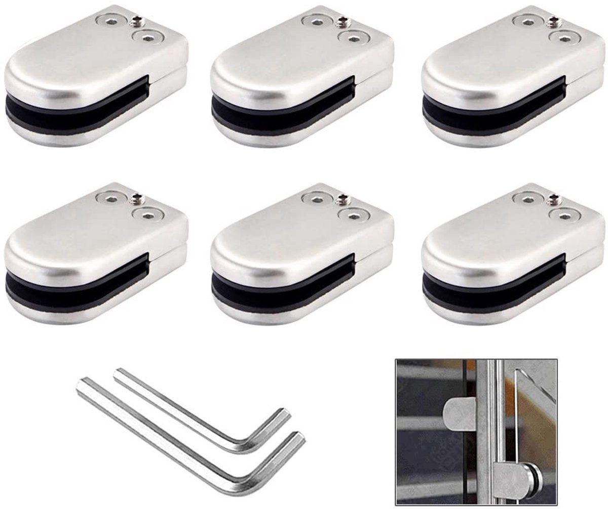 Virtubuy - Glas Klemmen - Sterke Stalen Bevestiging - Geschikt voor 6-8mm Glas - Verstelbare Beugels - Ideaal voor Trapleuningen - Zilver