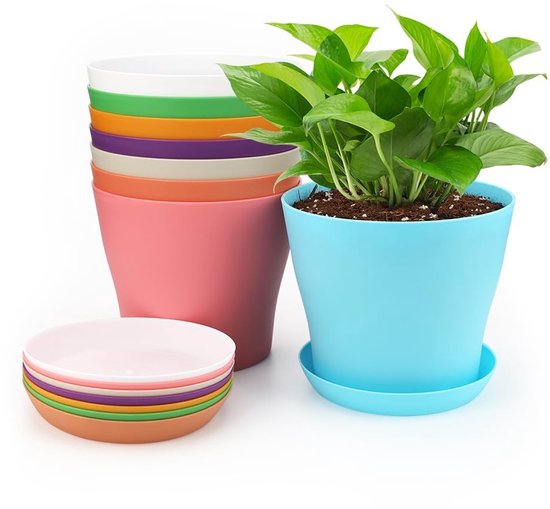 Dailygoods - Dailygoody - Kleurrijke Plantenbakken Set - Perfect voor Tuin en Balkon - 8 Stuks - Compacte Bloempotten 10 cm - Decoratief en Functioneel - Voor Binn