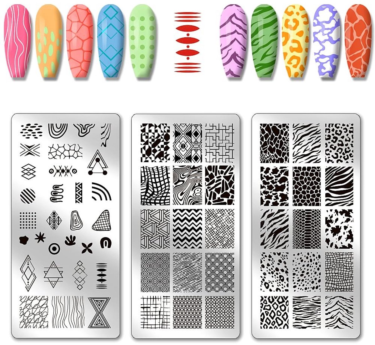 MTTProducts - Nail Stempelset - Dierlijke Patronen - Creatieve Nail Art - 12x6cm - Geometrische Stencils - Geschikt voor DIY Nagels - Hoogwaardige Staal