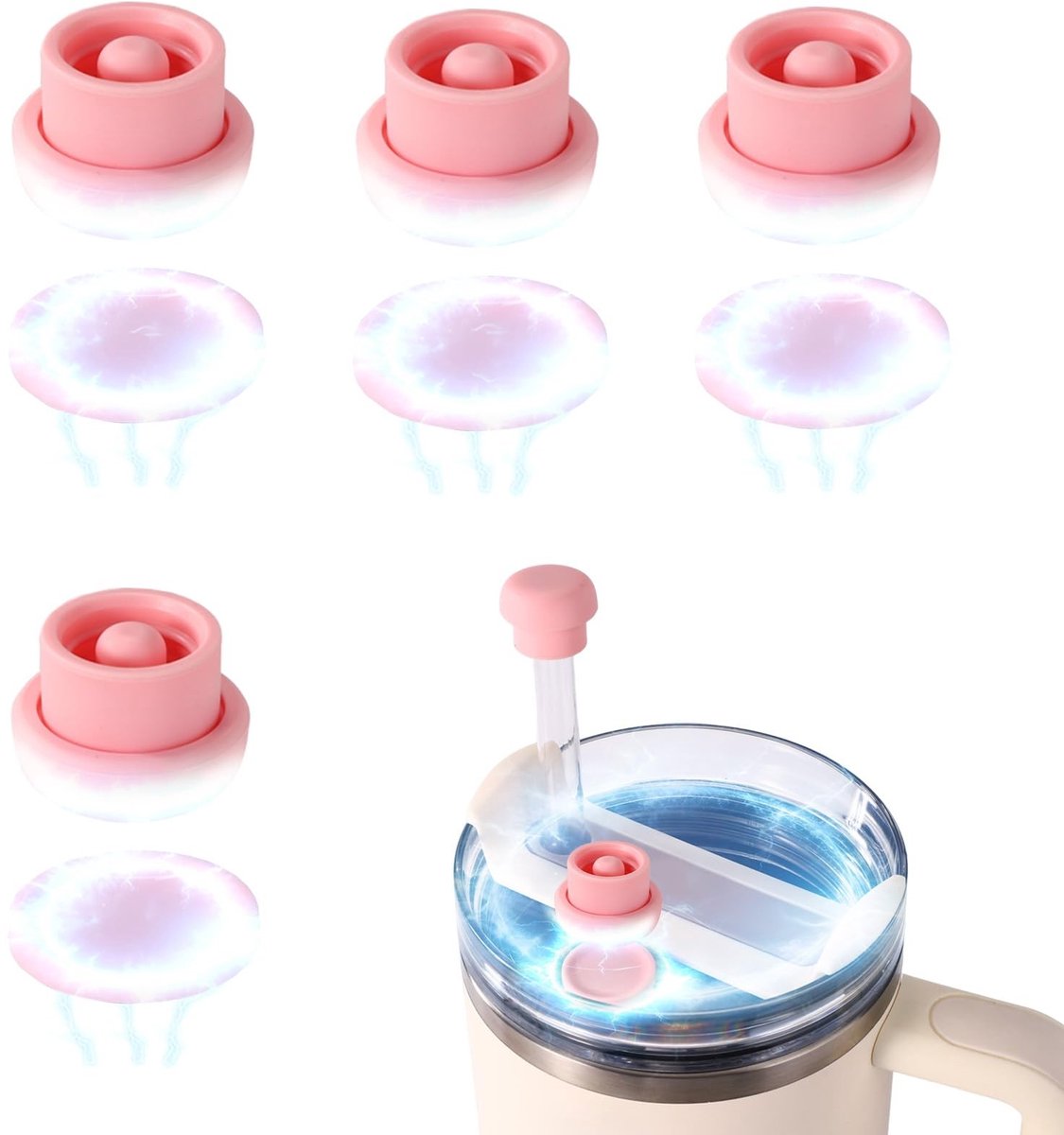 4 Stuks Magnetische Rietjes Caps - Siliconen Toppers voor Stanley Bekers - Roze