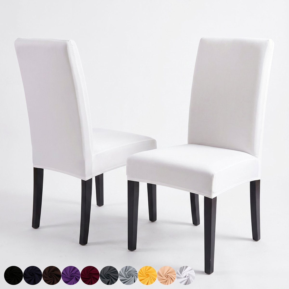 Qelus Stretch Eetkamerstoel Hoezen - 2 Stuks Spandex Stoelhoes met Bloemen & Ruitpatroon - Afneembare Stoelbeschermer voor Woonkamer, Bruiloft & Feest Banket - Wit