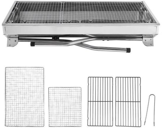 Velmio Barbecue - Opklapbaar - Houtskoolgrill - Camping barbecue - Roestvrijstaal - Opvouwbaar - Zilver/Metaal van Merkloos — afbeelding 4