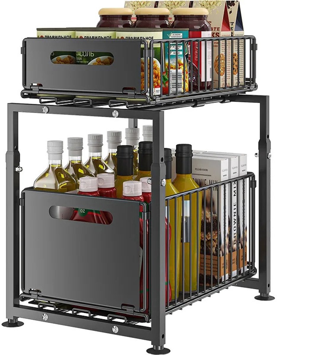 Velmio Gootsteenkast organizer - Keukenkast Organizer - 2 Laags - 2 Schuiflades - Gootsteenrek - Zwart