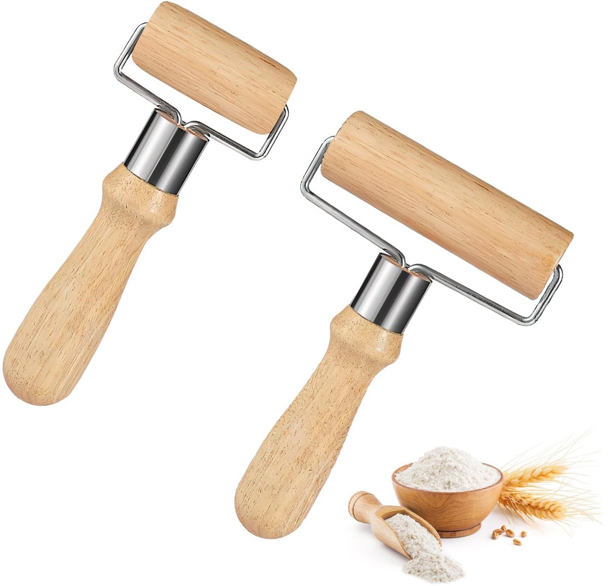 Dailygoods- Deegroller Houten Set - Kleine/Middelgrote Deegrollers - Deegroller voor Fondant/Pizza/Cake - Kindvriendelijk - Natuurlijk Hout - 2 Stuks - Deeguitroller