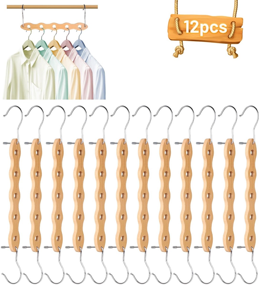 Ruimtebesparende kleerhangers set van 12, magische kastorganizer met antislip