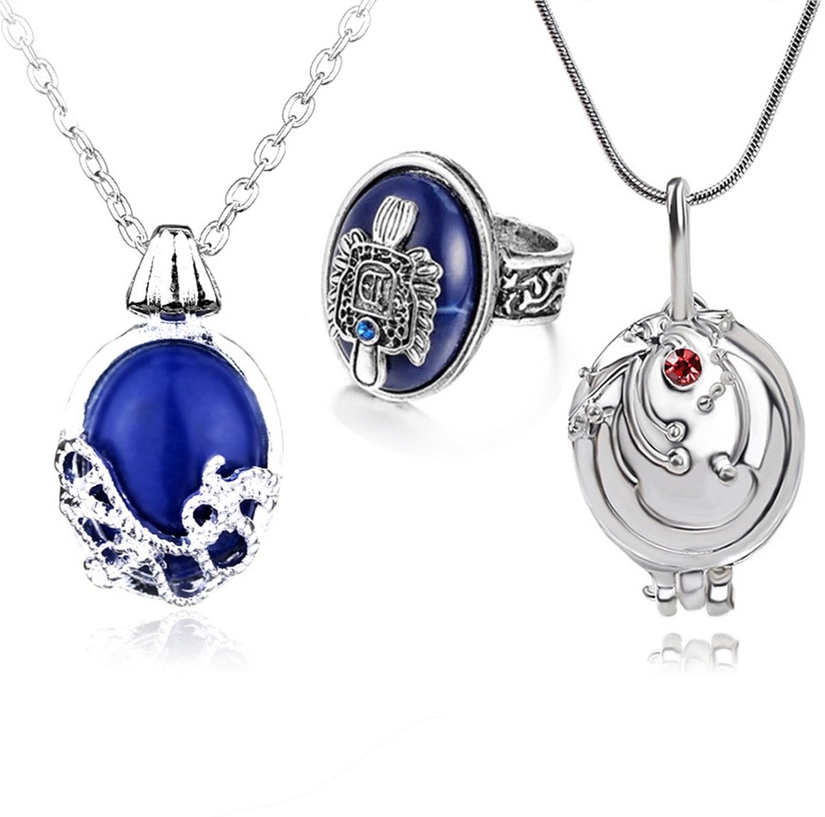 MTTProducts - Vampire Diaries sieraden - 13pcs set - Zink - Blauwe saffier - Uniek ontwerp - Geschikt voor fans van het bovennatuurlijke - Inclusief ri...