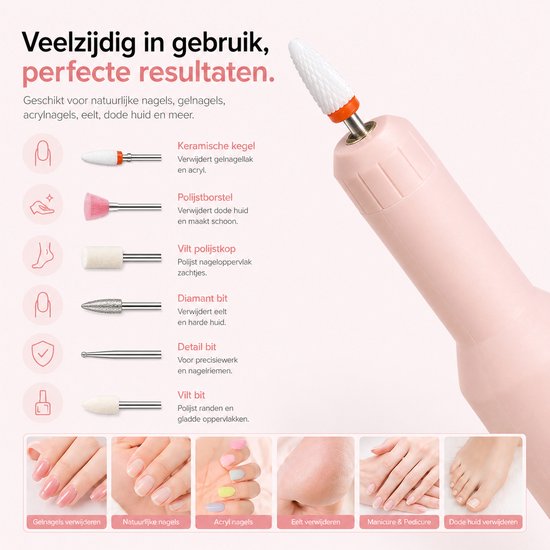 BOTC Elektrische Nagelvijl met Oplaadstation - Nagelfrees - Draadloos en Oplaadbaar - Nagelvijl - Manicure & Pedicure set - Roze