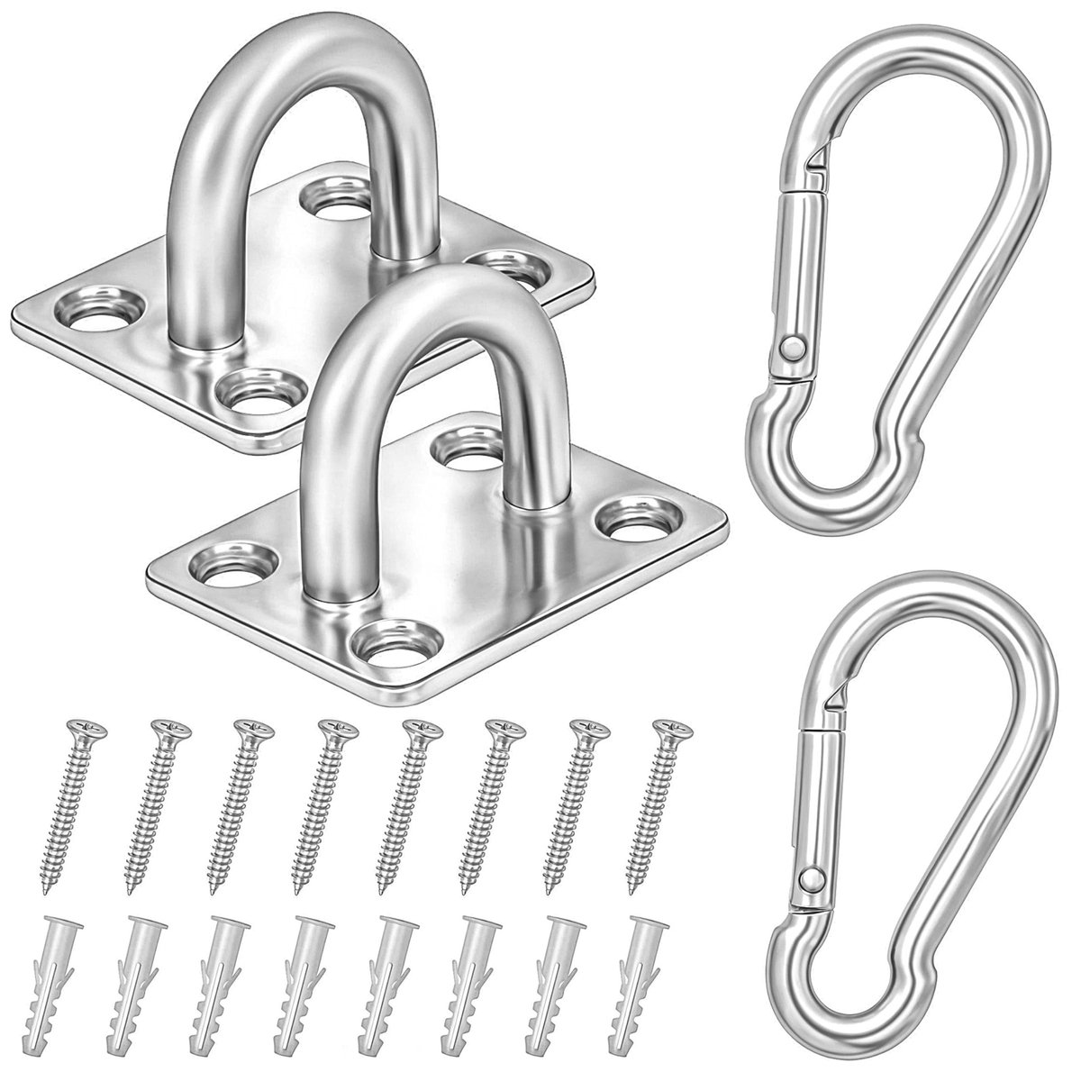 NTHProducts - Eye Plate Hooks - M8 - Heavy Duty - Zilver - Carabiners - Voor binnen en buiten - Set van 2