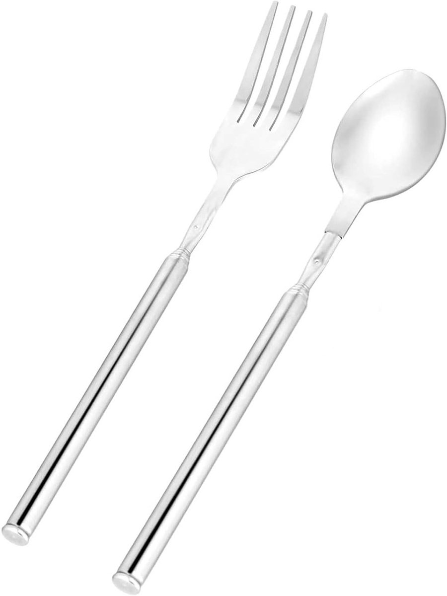 Telescopische Vork en Lepel Set van RVS, Uittrekbare Eetgerei voor Fruit en Diner, 25 Inch Verlengbare Bestekset