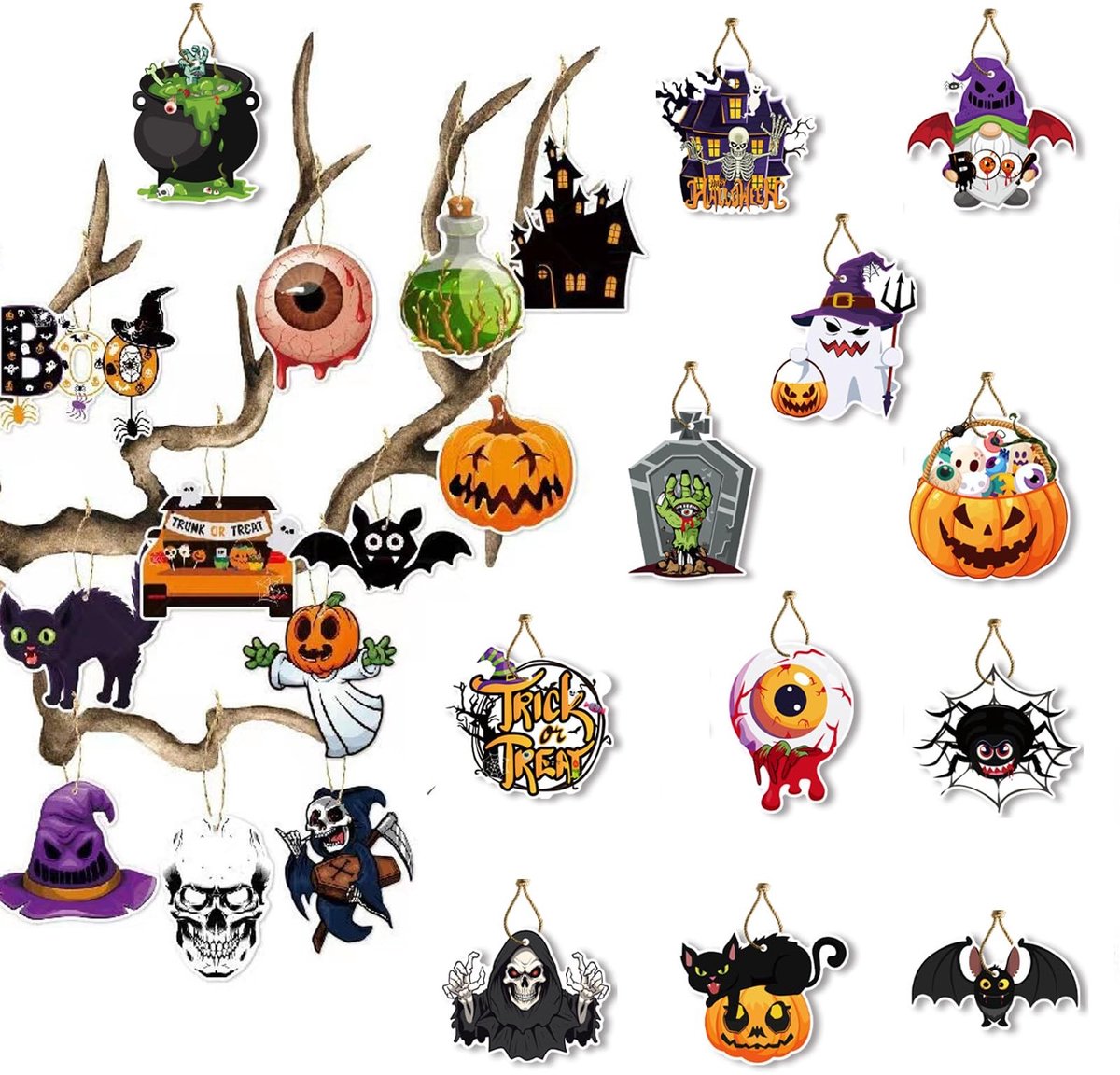 Dailygoods - 24 Stuks Halloween Mini Boomkerstballen voor Feestdecoraties