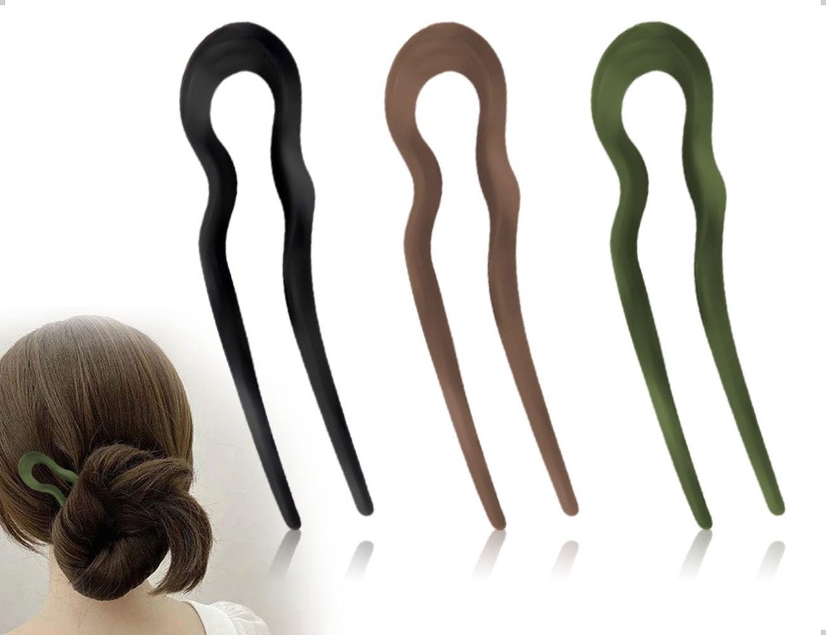 Dailygoods - Set van 3 U-vormige Franse Haarspelden in Diverse Kleuren