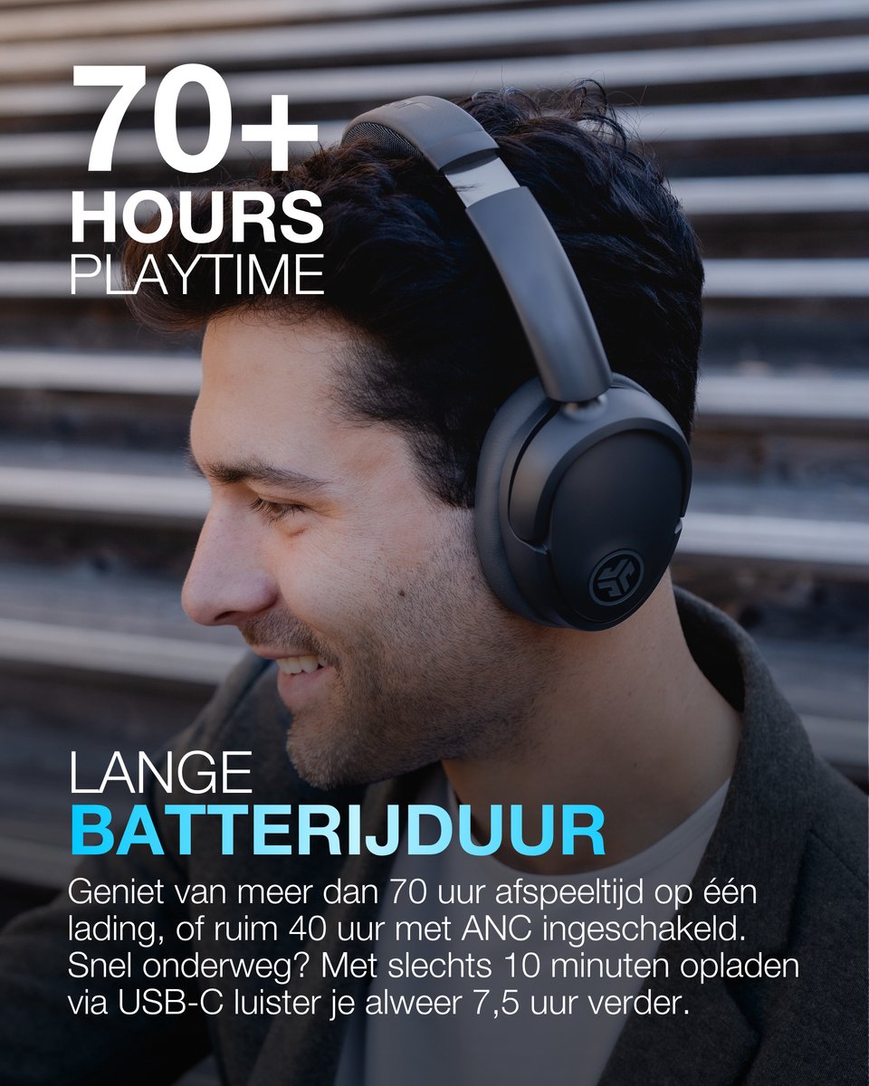 JLab Jbuds Lux ANC Draadloze Koptelefoon Bluetooth - Active Noise Cancelling Over Ear Hoofdtelefoon - 70 uur Batterijduur - Be Aware Audio - Multipoint - Aanpasbare Equalizer - Inklapbaar - Zwart — afbeelding 2