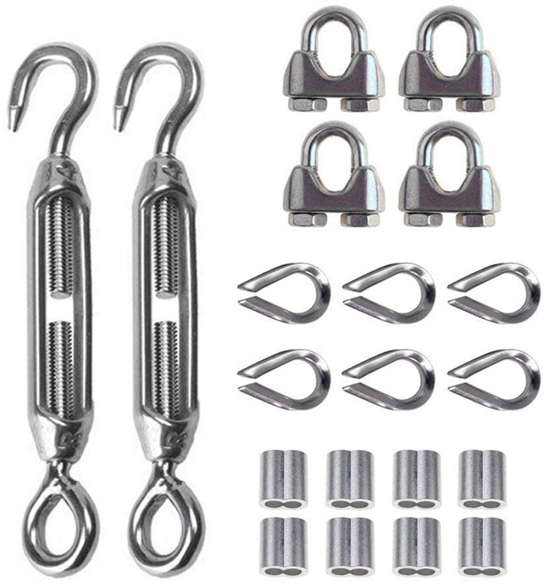 Dailygoods - Dailygoody - Roestvrijstalen spanschroef - Draadspanner kit - Ideaal voor tuindraad en lichten ophangen - 3 mm kabelspanner - Geschikt voor sterke kab
