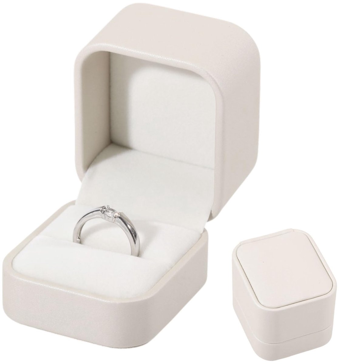Dailygoods - Dailygoody - Elegante Sieradenbox - Witte Lederen Ringdoos - Voor Verlovingen - Trouwen - Sieradenopslag - Luxe uitstraling - Perfect cadeau