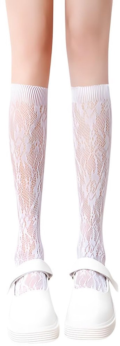 Dailygoods - Witte Kant Visnet Knie Hoge Sokken voor Vrouwen