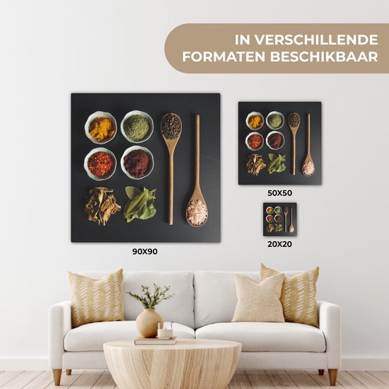 Peinture sur Toile Louche - Épices - Herbes - Vert - Marron - Rustique - 50x50 cm - Décoration murale