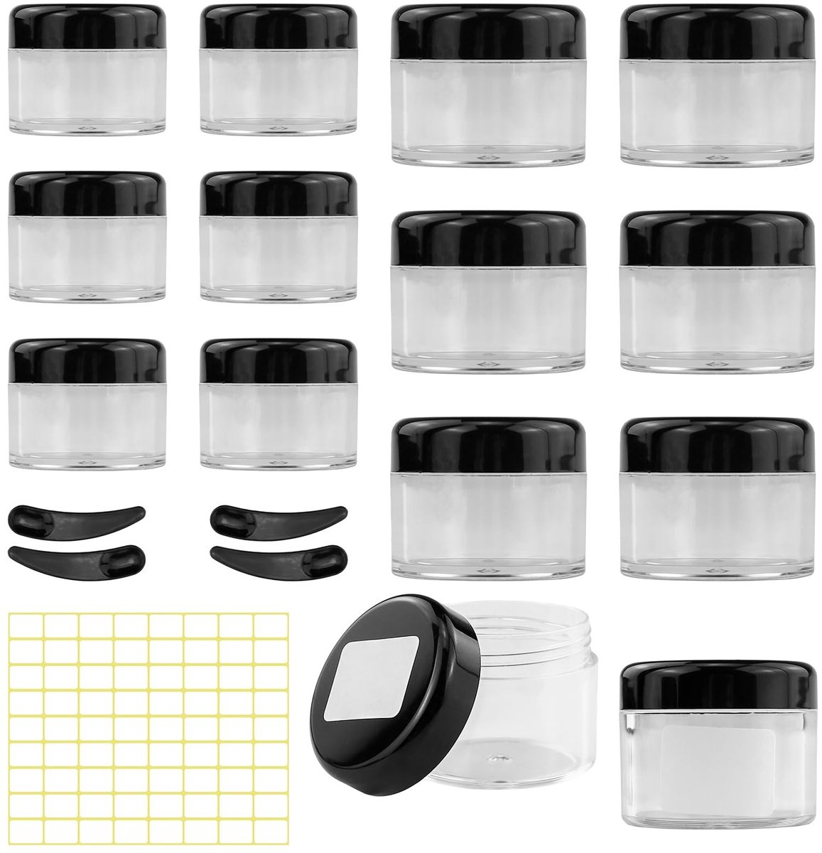 Dailygoods - Set van 12 Lege Transparante Crèmepotjes met Deksel en Spatels