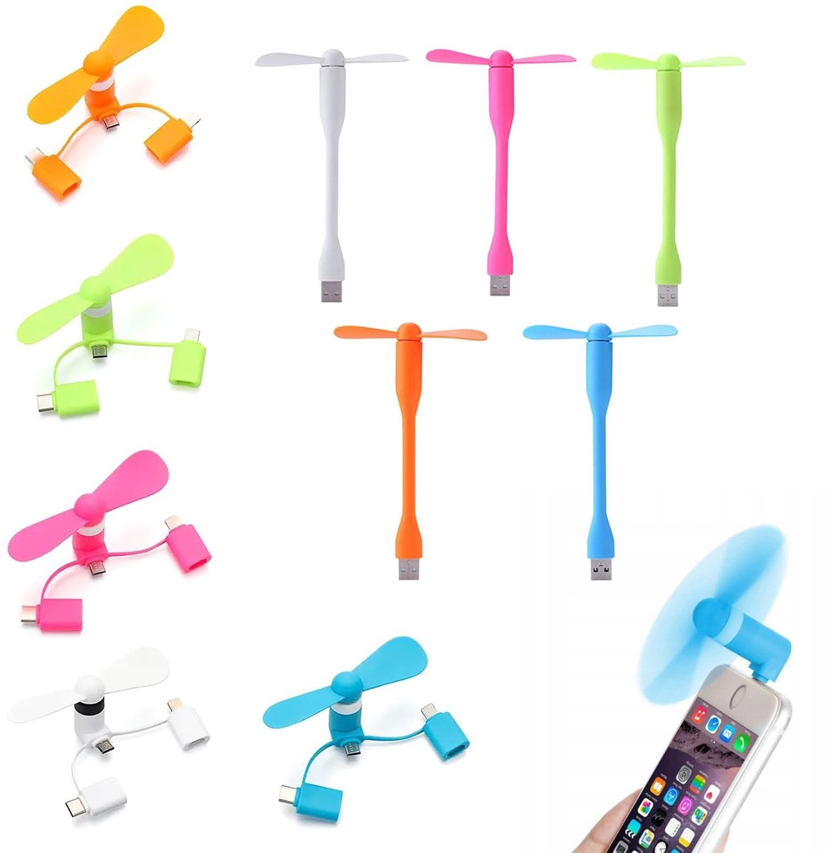 Dailygoods - 5 Stuks Mini Mobiele Telefoonventilator met Flexibele Kabel