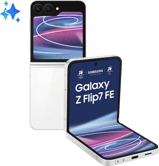 Samsung Galaxy Z Flip7 FE 5G smartphone 6,7″ vouwbaar scherm 50 MP camera 8GB RAM 128GB opslag wit