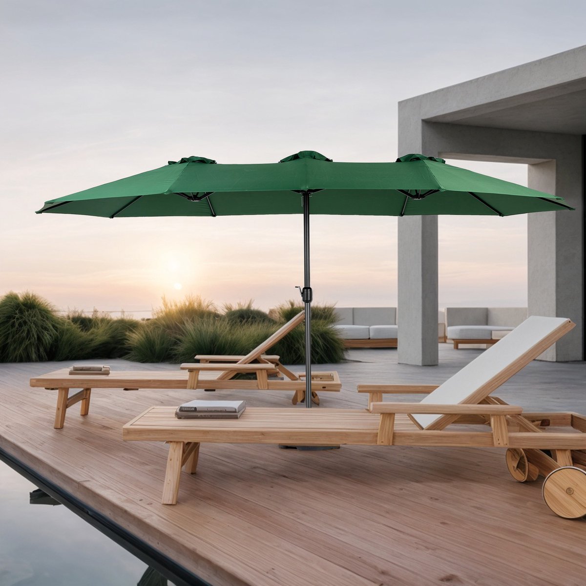 Dubbele Parasol - Tuin - 453x267 cm - Premium Parasol - Bescherming - 12 stalen paraplu-ribben - Tuinparasol - Parasol voor Terras of Balkon - Groen