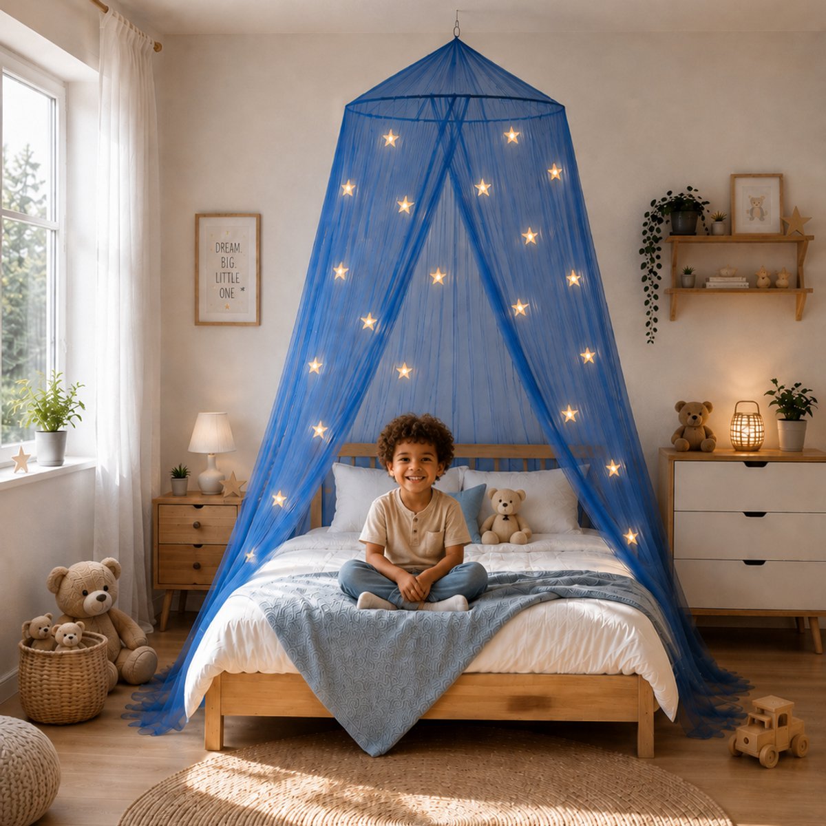 Kinderklamboe Kinderkamer Sterrenhemel Blauw - Luxe Bedhemel voor Baby & Kind