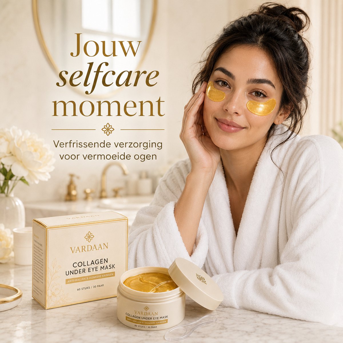 Vardaan Oogmasker 60 Stuks Goud – Eye Patches – Oogmasker Wallen – Eye Pads – Oogpads – 24k Goud – Anti Wallen Donkere Kringen – Collageen Oogmasker – Oog Patches – Eye Mask – Hydrogel – Gezichtsmasker – Hyaluronzuur – Anti Rimpel – Anti Aging
