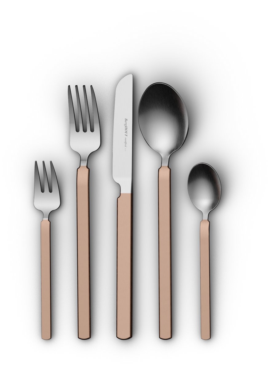 BergHOFF Home 4 Persoons Bestekset (20-delig) - Lepels - Messen - Vorken - Koffielepels - Gebakjesvorkjes - Modern Restaurant Bestek – Vaatwasserbestendig Rvs Eetgerei - Warm Blush