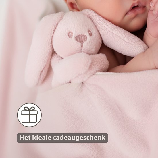 Nattou Lapidou Baby Dekentje met Knuffel - 50 x 50 cm - Doudou Konijn - Baby Cadeau - Poederroze van Nattou — afbeelding 4