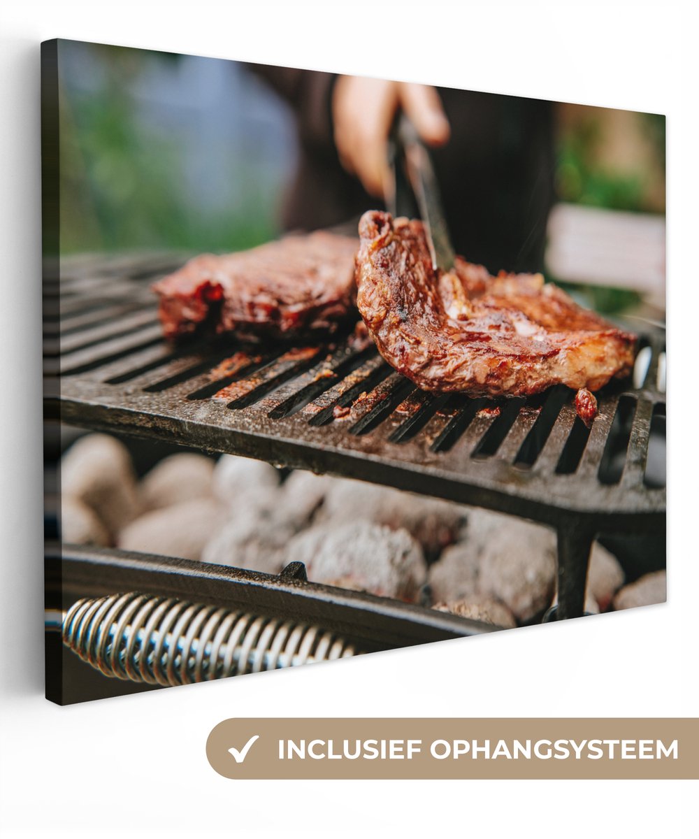 Canvas schilderij 120x90 cm - Wanddecoratie BBQ - Grill - Vlees - Muurdecoratie woonkamer 